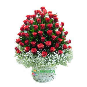 Lẵng 99 hoa hồng đỏ va babi