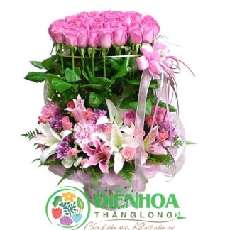 Giỏ hoa tình yêu màu hồng