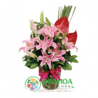 Bình hoa văn phòng ly hồng đẹp