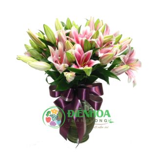 Hoa văn phòng bình hoa ly hồng đẹp