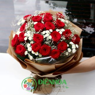 Bó hồng đỏ tròn