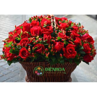 Giỏ 99 hoa hồng tình yêu chân thành