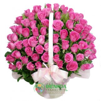 Giỏ hoa 99 bông hồng phấn đẹp
