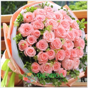 Hoa hồng phấn bó tròn